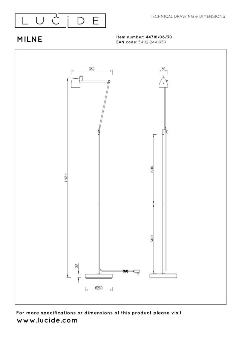 Lucide MILNE - Floor lamp - LED Dim. - 1x8W 2700K - Black